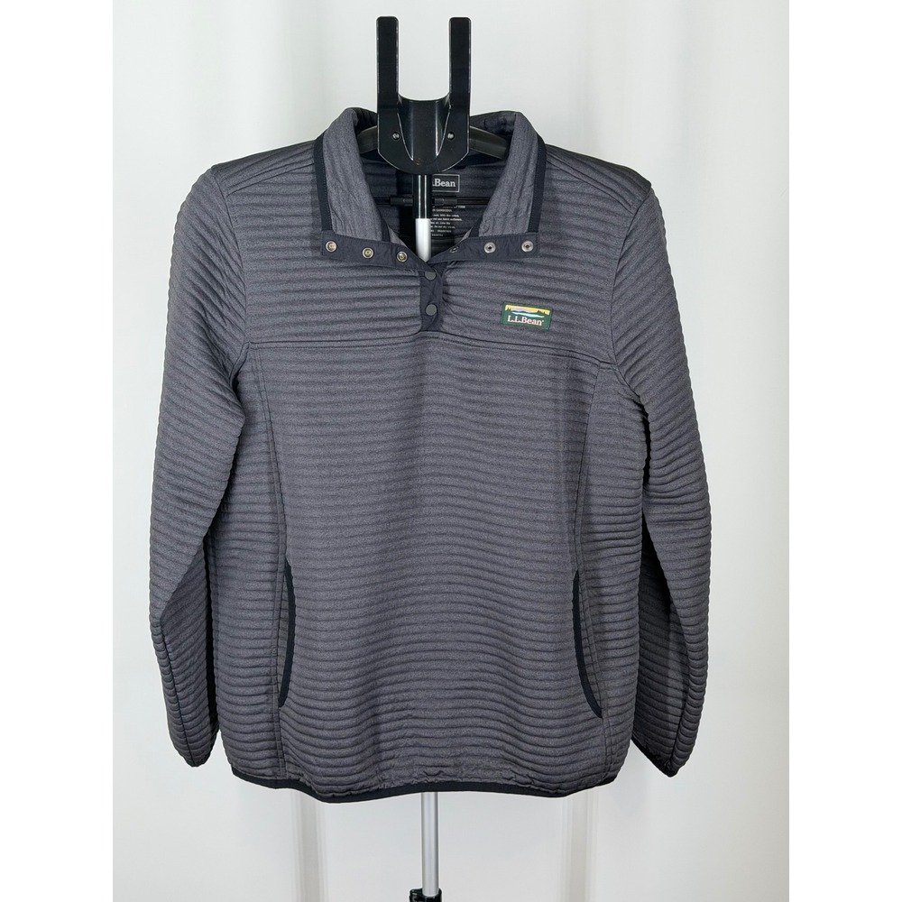 LL Bean Quilted Pullover Snap Neck Sweatshirt Gray Heather Large